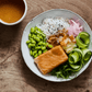  Oshi plant-based salmon served with fresh greens – fish-free vegan option