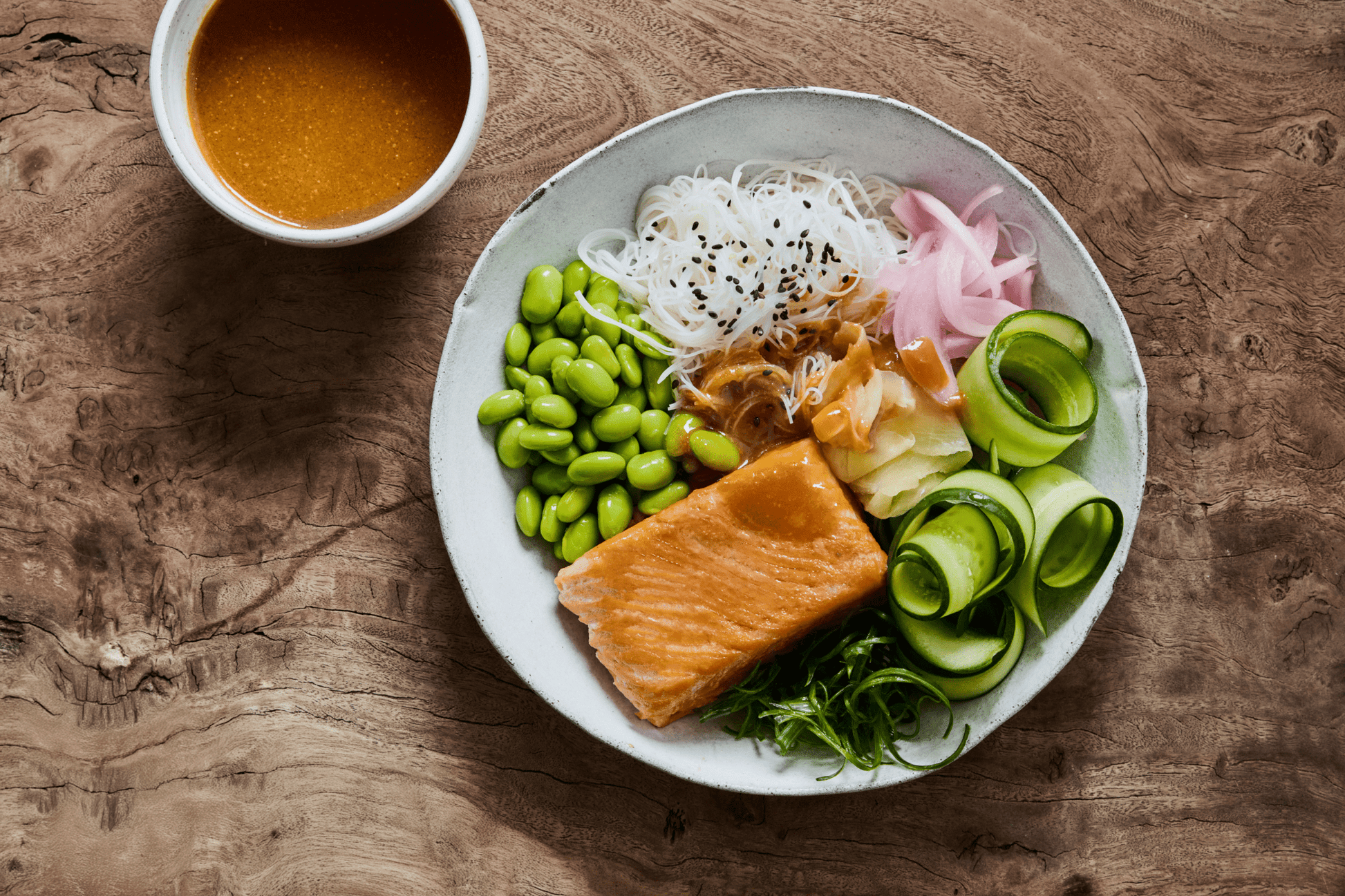  Oshi plant-based salmon served with fresh greens – fish-free vegan option