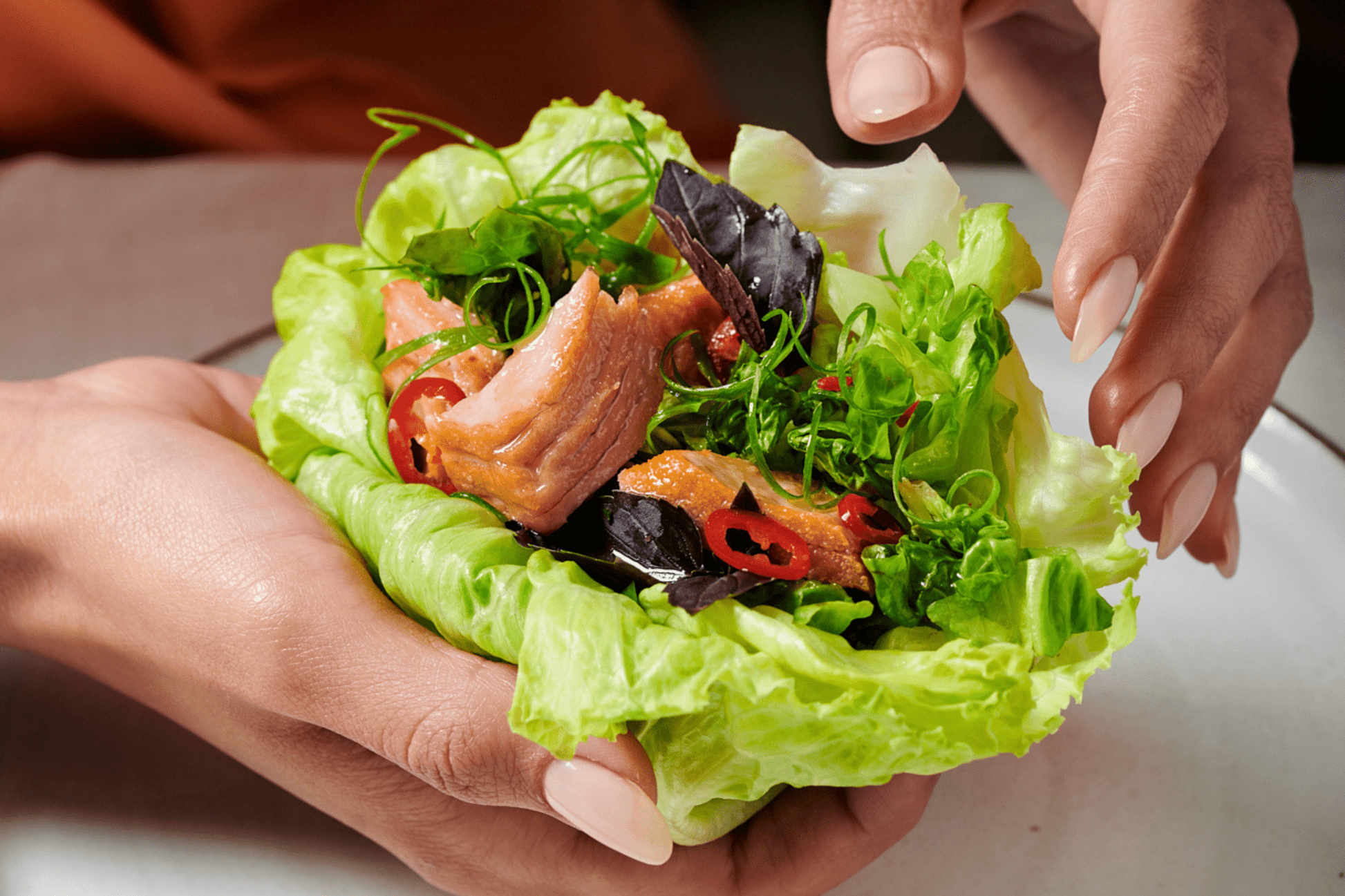 Vegan salmon lettuce wrap with Oshi fillets – perfect for light meals