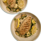 Plant-based chicken filet with lemon and greens – high protein vegan alternative